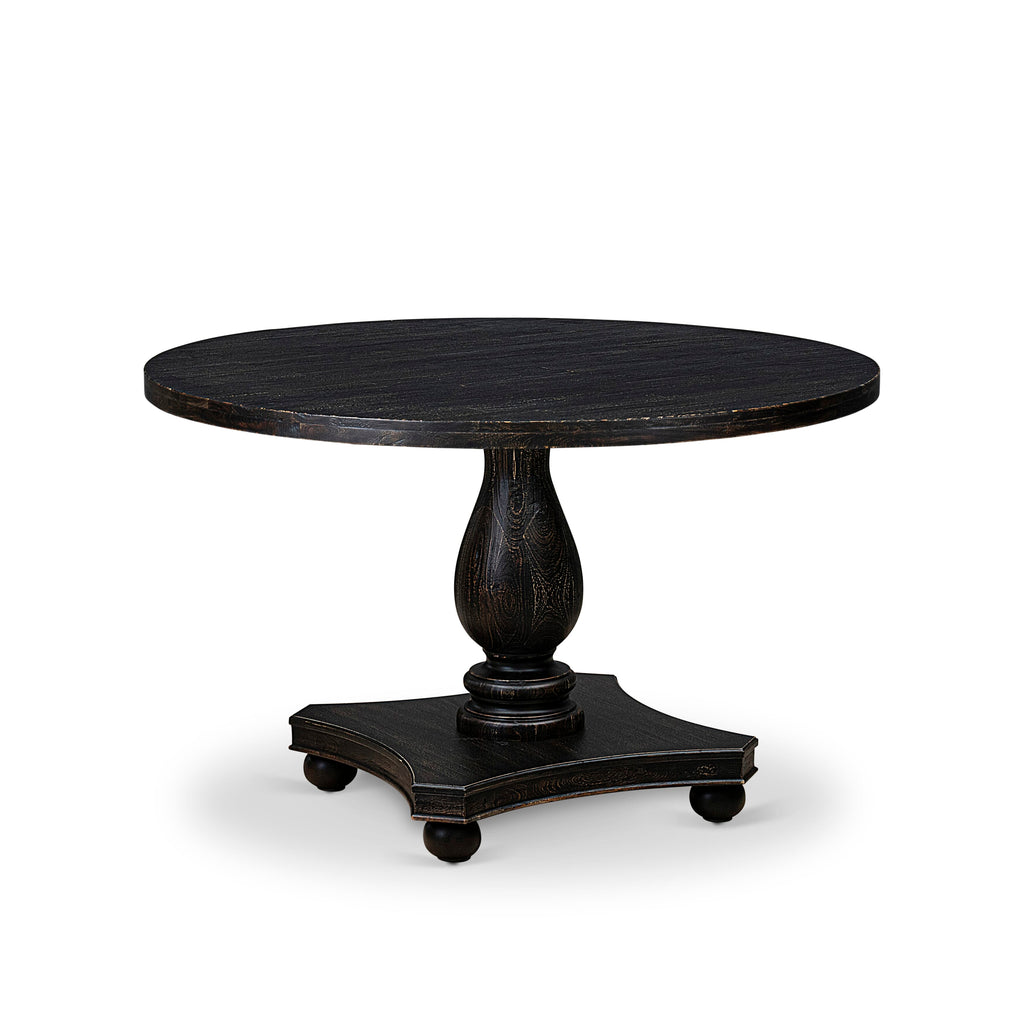 Luxe by East West Furniture - IR2-11-TP - A Wood Modern dining table with a Round Tabletop and Stylish Pedestal  Sand Blasted Black Finish.