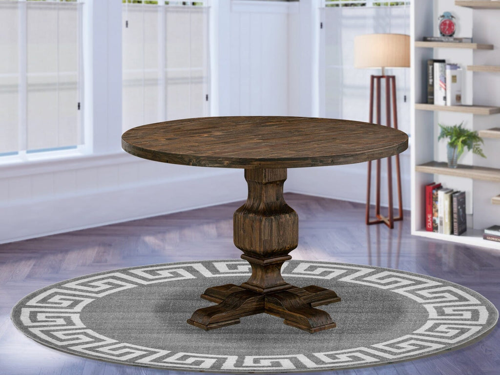East West Furniture IR3-07-TP IRVING Round Dining Table with Pedestal, Rustic Rubberwood Table in Distressed Jacobean Finish, 48 Inch