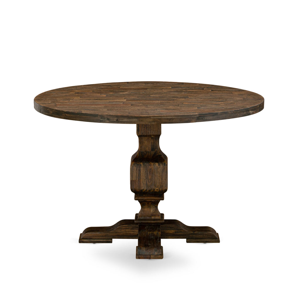 East West Furniture IR3-07-TP IRVING Round Dining Table with Pedestal, Rustic Rubberwood Table in Distressed Jacobean Finish, 48 Inch