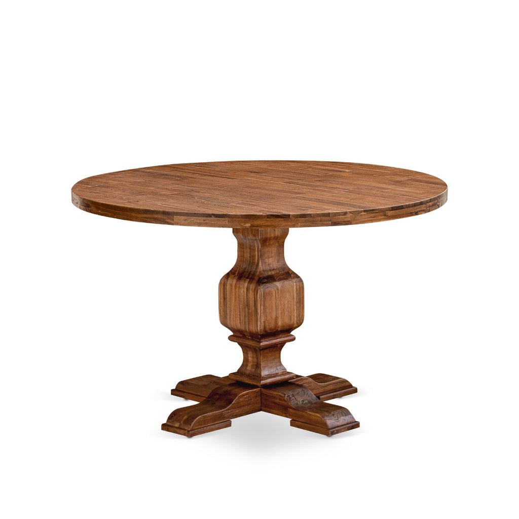 East West Furniture IR3-0N-TP IRVING Round Dining Table with Pedestal, Rustic Rubberwood Table in Sandblasting Antique Walnut Finish, 48 Inch