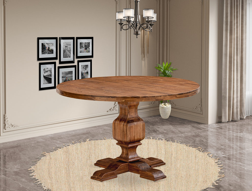 East West Furniture IR3-0N-TP IRVING Round Dining Table with Pedestal, Rustic Rubberwood Table in Sandblasting Antique Walnut Finish, 48 Inch