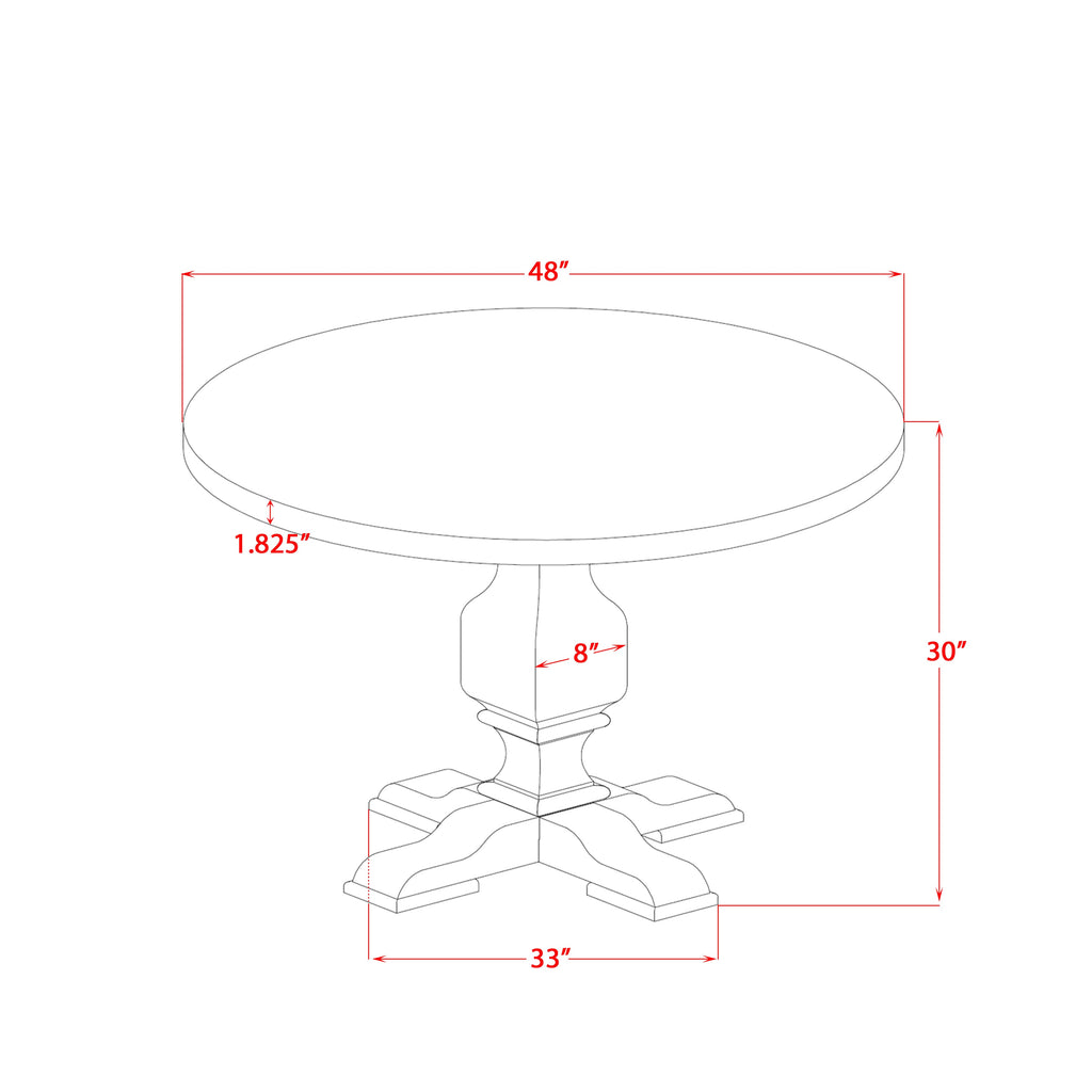 East West Furniture IR3-0N-TP IRVING Round Dining Table with Pedestal, Rustic Rubberwood Table in Sandblasting Antique Walnut Finish, 48 Inch