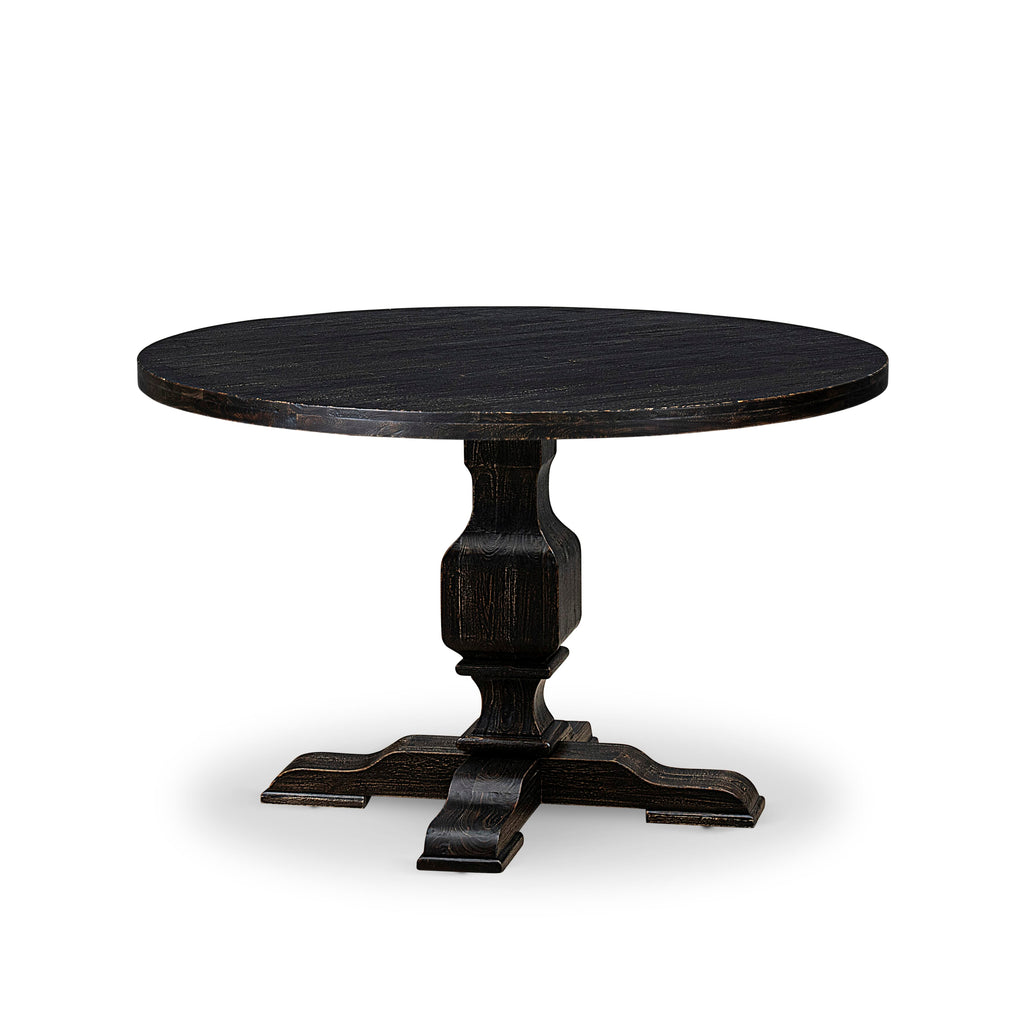 Luxe by East West Furniture - IR3-11-TP - A Wood Wooden table with a Round Tabletop and Stylish Pedestal  Sand Blasted Black Finish.