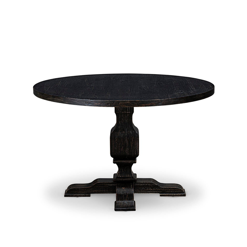 Luxe by East West Furniture - IR3-11-TP - A Wood Wooden table with a Round Tabletop and Stylish Pedestal  Sand Blasted Black Finish.