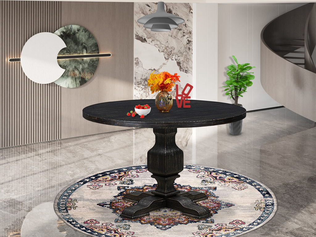 Luxe by East West Furniture - IR3-11-TP - A Wood Wooden table with a Round Tabletop and Stylish Pedestal  Sand Blasted Black Finish.