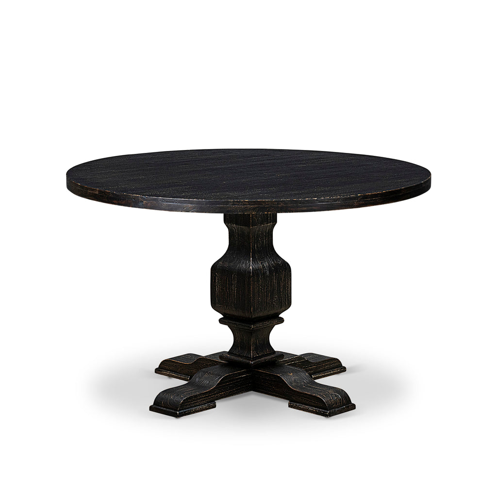Luxe by East West Furniture - IR3-11-TP - A Wood Wooden table with a Round Tabletop and Stylish Pedestal  Sand Blasted Black Finish.