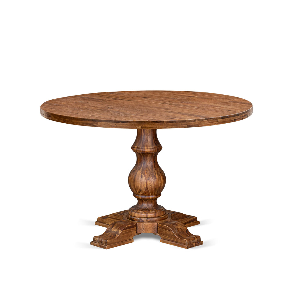 Luxe by East West Furniture - IR5-0N-TP - A Wood Dining table with a Round Tabletop and Stylish Pedestal  Antique Walnut Finish.