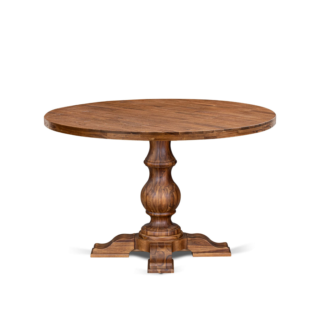 Luxe by East West Furniture - IR5-0N-TP - A Wood Dining table with a Round Tabletop and Stylish Pedestal  Antique Walnut Finish.