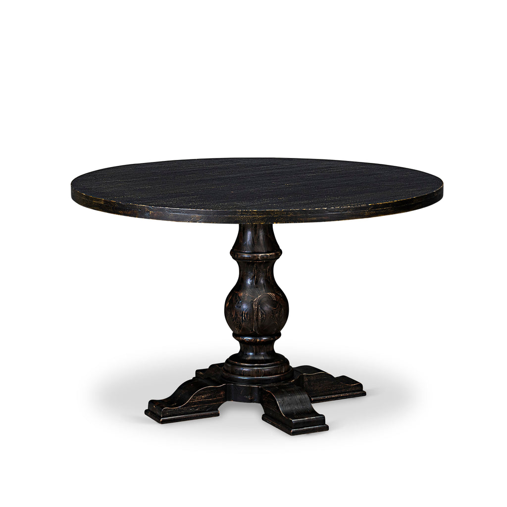 Luxe by East West Furniture - IR5-11-TP - A Wood Kitchen table with a Round Tabletop and Stylish Pedestal  Sand Blasted Black Finish.
