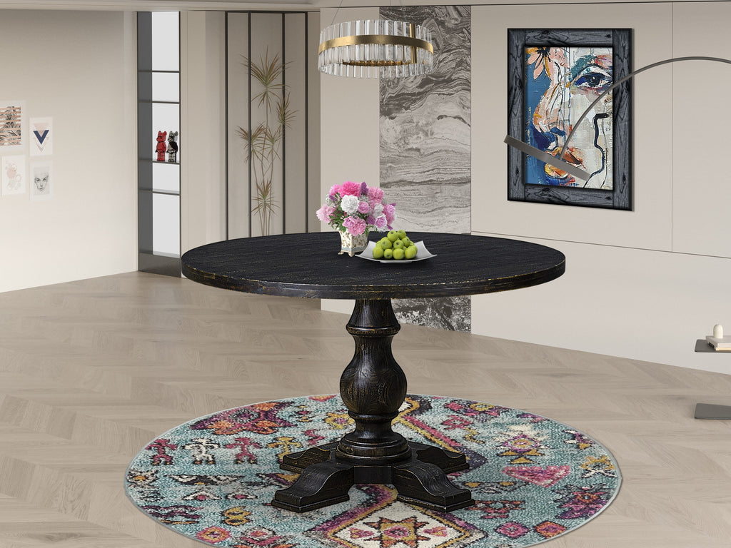 Luxe by East West Furniture - IR5-11-TP - A Wood Kitchen table with a Round Tabletop and Stylish Pedestal  Sand Blasted Black Finish.