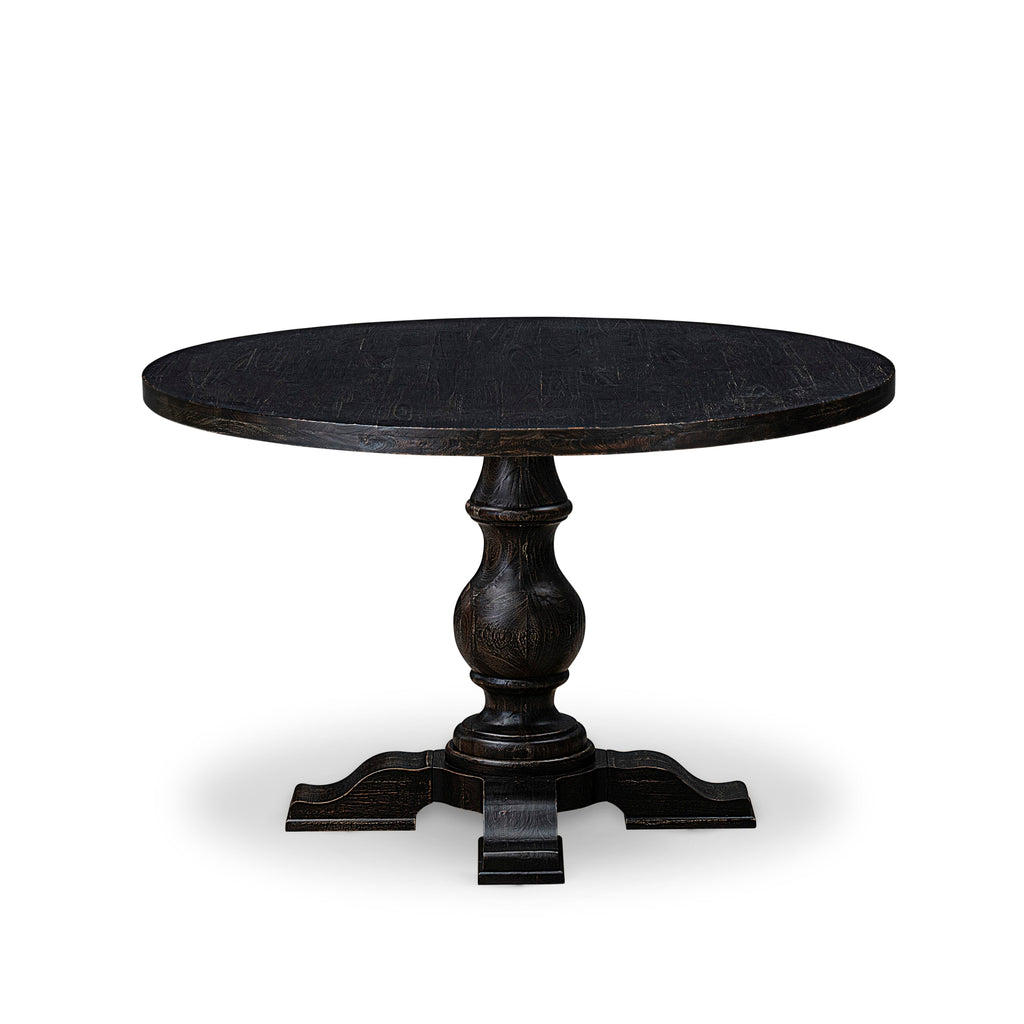 Luxe by East West Furniture - IR5-11-TP - A Wood Kitchen table with a Round Tabletop and Stylish Pedestal  Sand Blasted Black Finish.