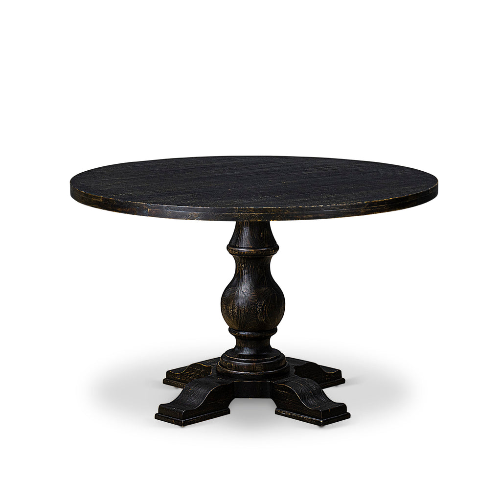 Luxe by East West Furniture - IR5-11-TP - A Wood Kitchen table with a Round Tabletop and Stylish Pedestal  Sand Blasted Black Finish.