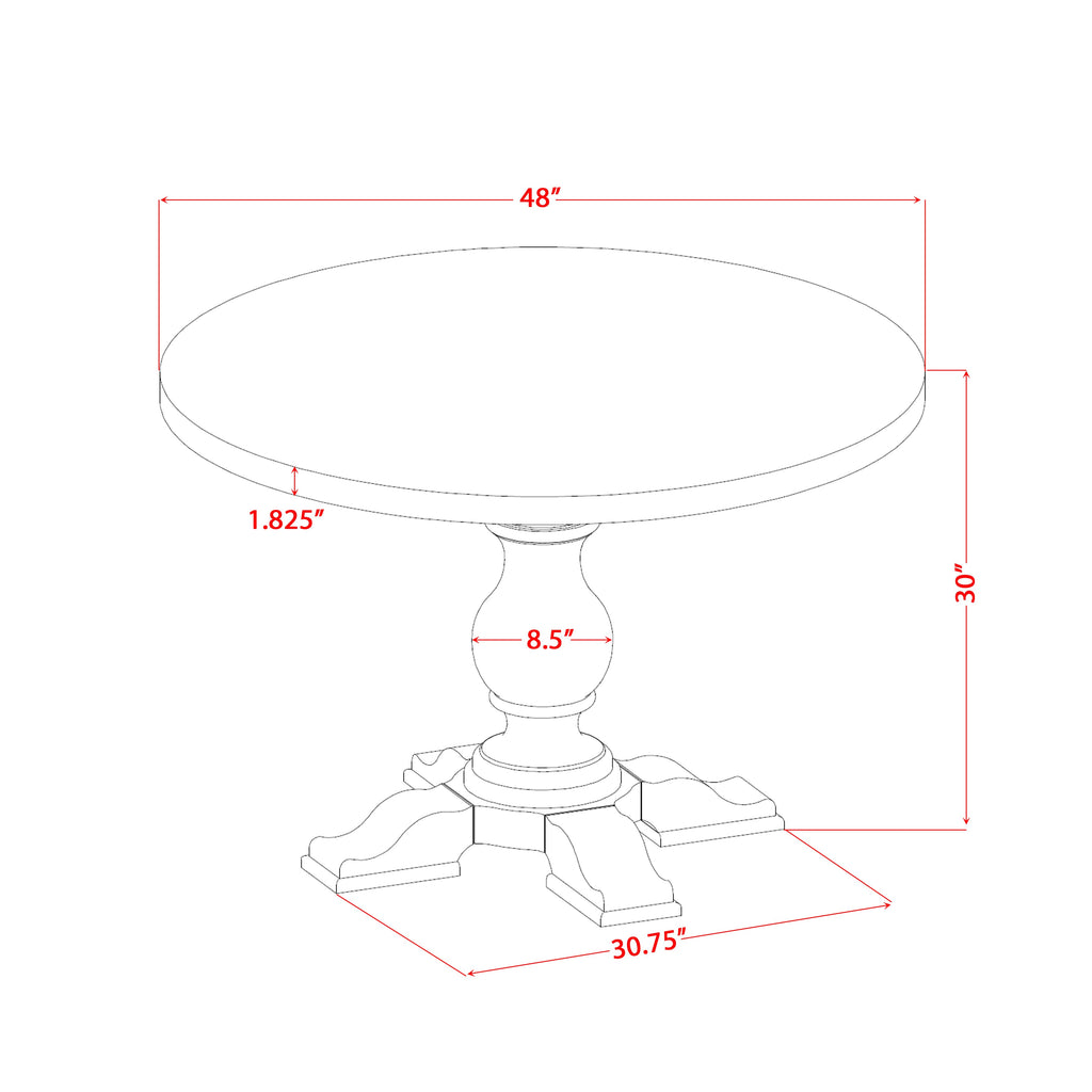 Luxe by East West Furniture - IR5-11-TP - A Wood Kitchen table with a Round Tabletop and Stylish Pedestal  Sand Blasted Black Finish.