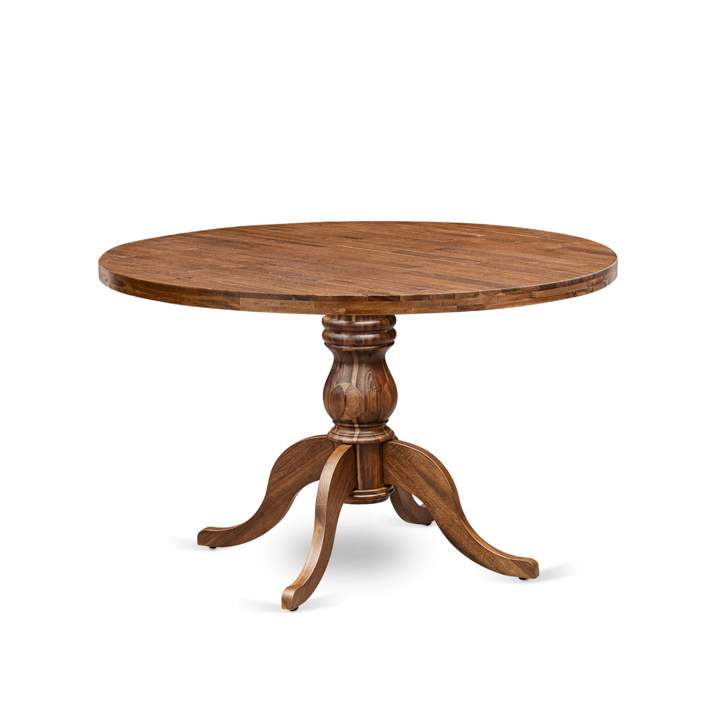 Luxe by East West Furniture - IR6-0N-TP - A Wood Dining room table with a Round Tabletop and Stylish Pedestal  Antique Walnut Finish.