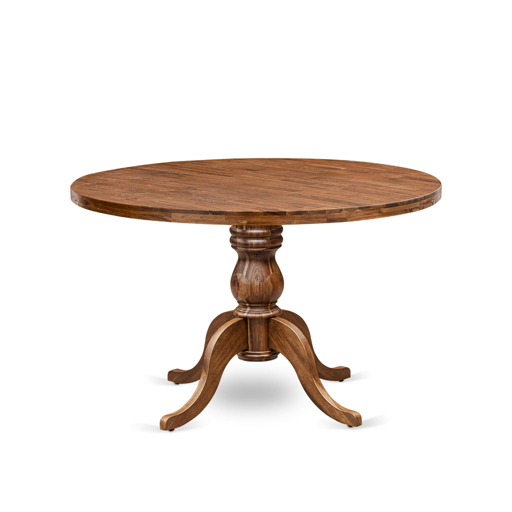 Luxe by East West Furniture - IR6-0N-TP - A Wood Dining room table with a Round Tabletop and Stylish Pedestal  Antique Walnut Finish.