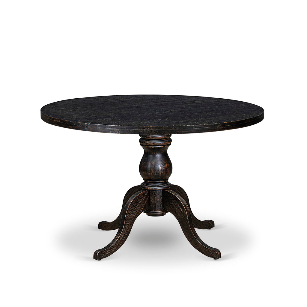Luxe by East West Furniture - IR6-11-TP - A Wood Dining table with a Round Tabletop and Stylish Pedestal  Sand Blasted Black Finish.