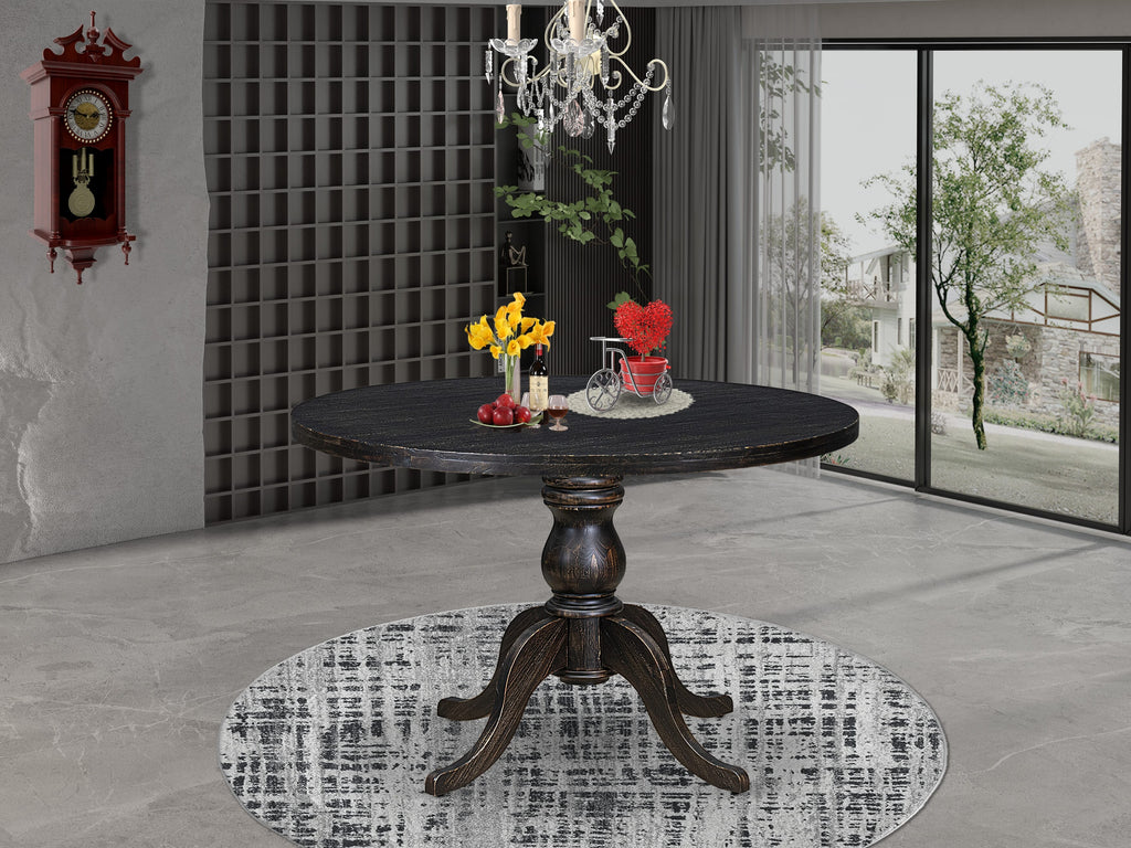 Luxe by East West Furniture - IR6-11-TP - A Wood Dining table with a Round Tabletop and Stylish Pedestal  Sand Blasted Black Finish.
