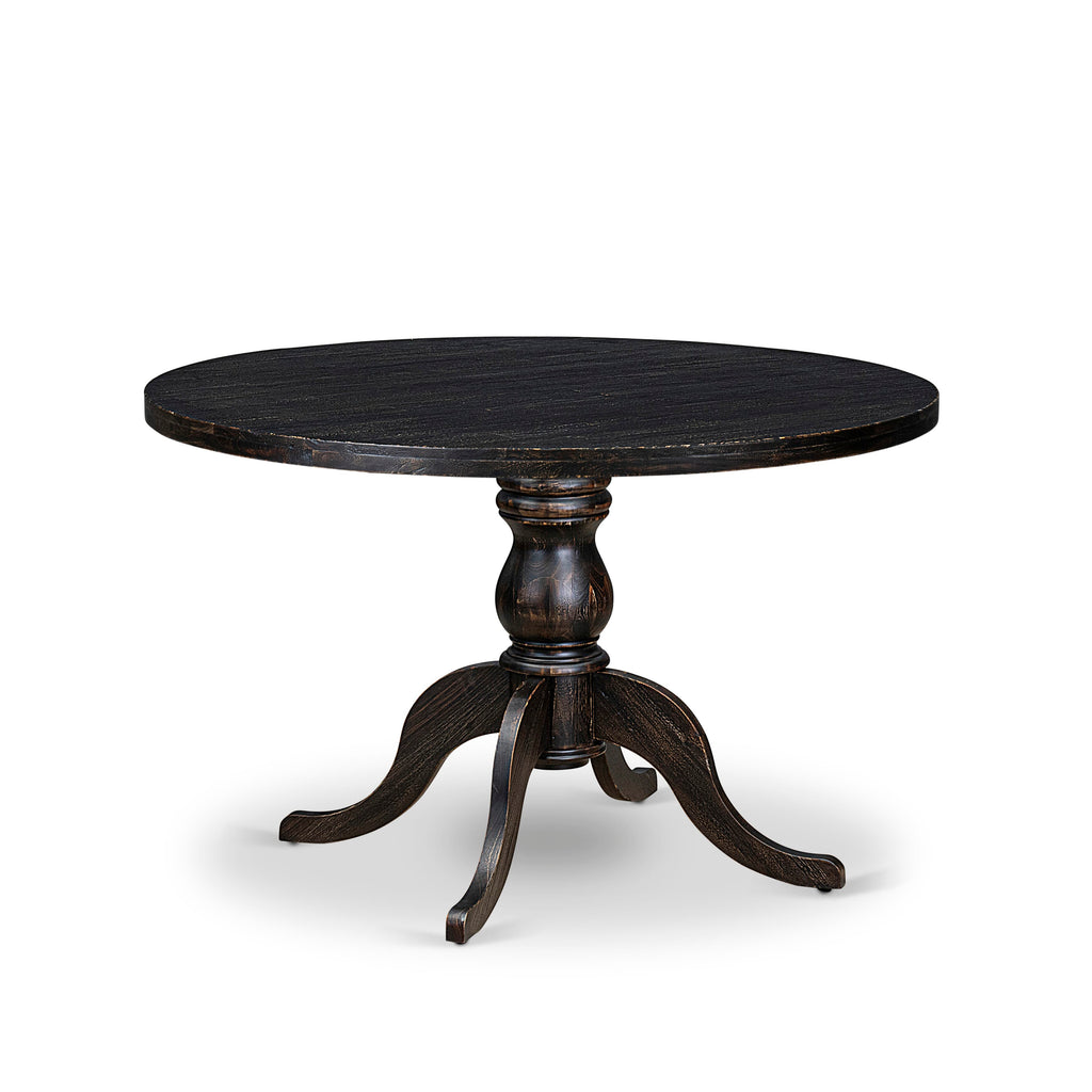 Luxe by East West Furniture - IR6-11-TP - A Wood Dining table with a Round Tabletop and Stylish Pedestal  Sand Blasted Black Finish.