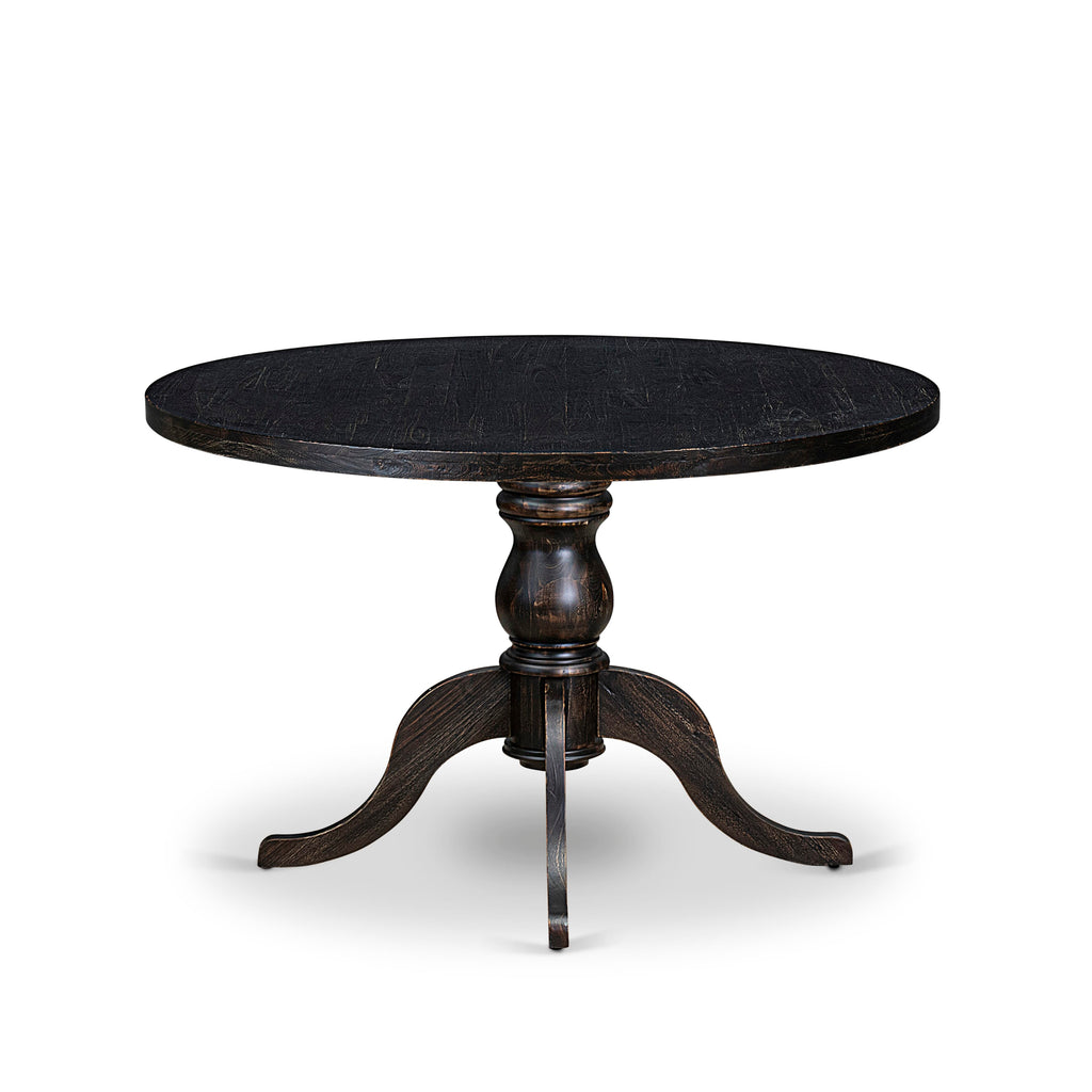 Luxe by East West Furniture - IR6-11-TP - A Wood Dining table with a Round Tabletop and Stylish Pedestal  Sand Blasted Black Finish.
