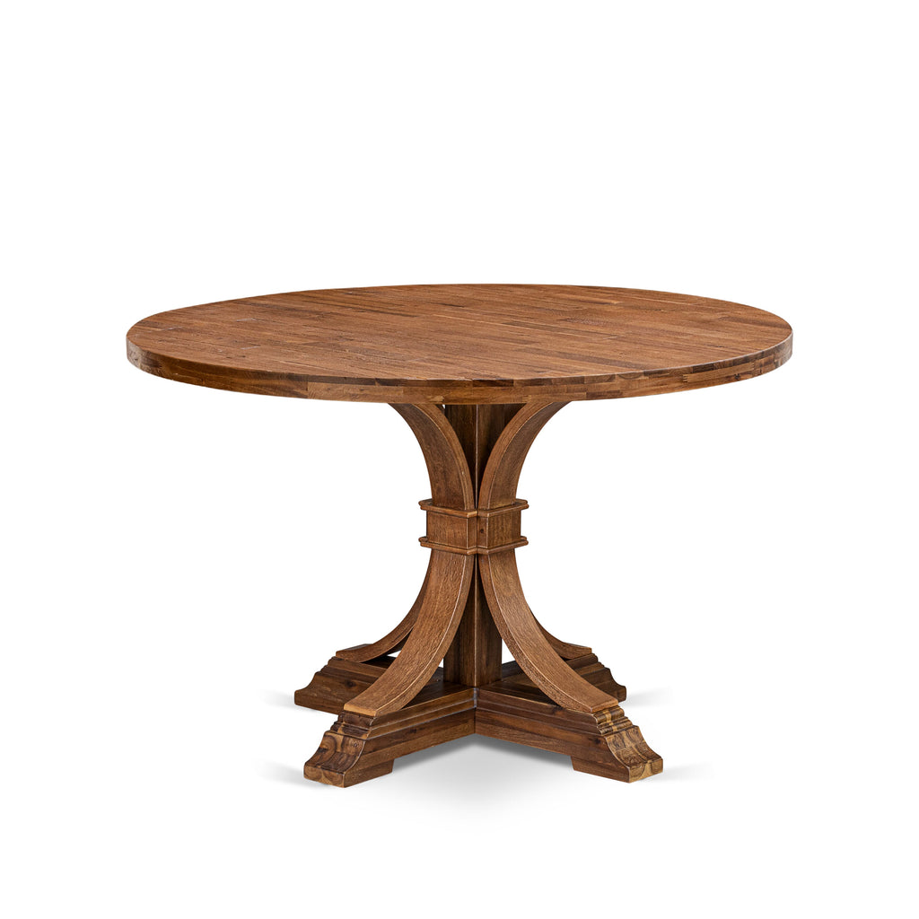 Luxe by East West Furniture - IR7-0N-TP - A Wood Dinner table with a Round Tabletop and Stylish Pedestal  Antique Walnut Finish.