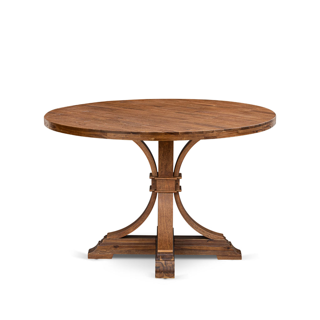 Luxe by East West Furniture I7VE5-40N-04 5 Piece Dinette Set Consists of a 48" Round Dining Table with Pedestal and 4 Light Tan Linen Fabric Parson Chairs, Antique Walnut