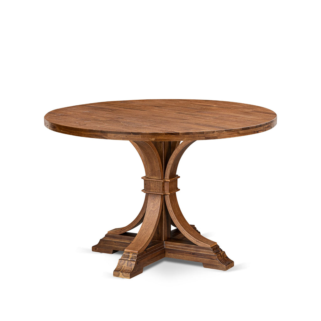 Luxe by East West Furniture - IR7-0N-TP - A Wood Dinner table with a Round Tabletop and Stylish Pedestal  Antique Walnut Finish.