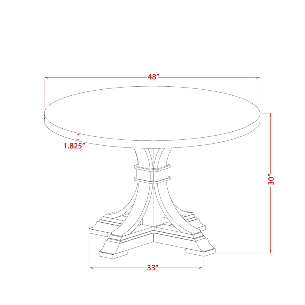Luxe by East West Furniture - IR7-11-TP - A Wood Wood table with a Round Tabletop and Stylish Pedestal  Sand Blasted Black Finish.