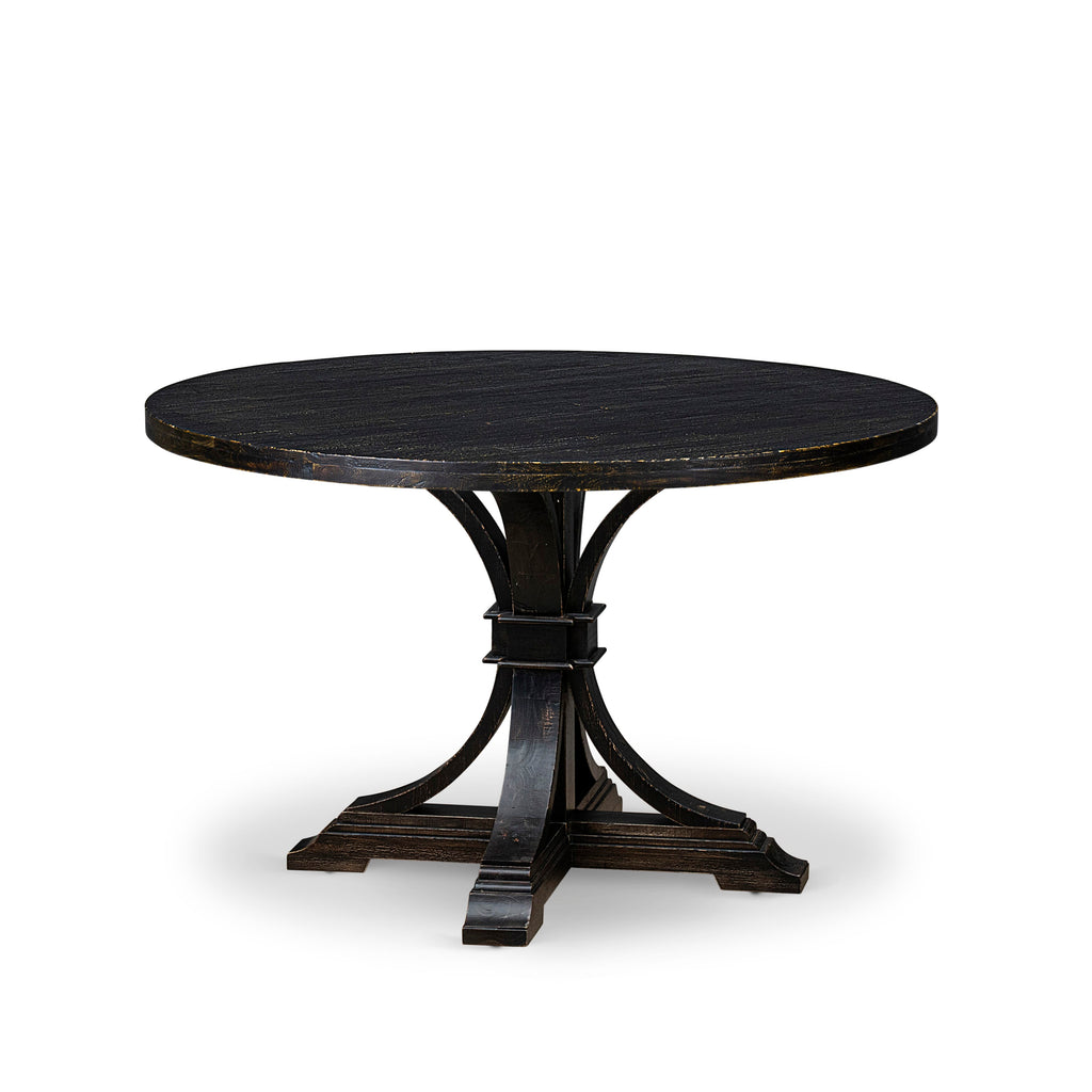 Luxe by East West Furniture - IR7-11-TP - A Wood Wood table with a Round Tabletop and Stylish Pedestal  Sand Blasted Black Finish.