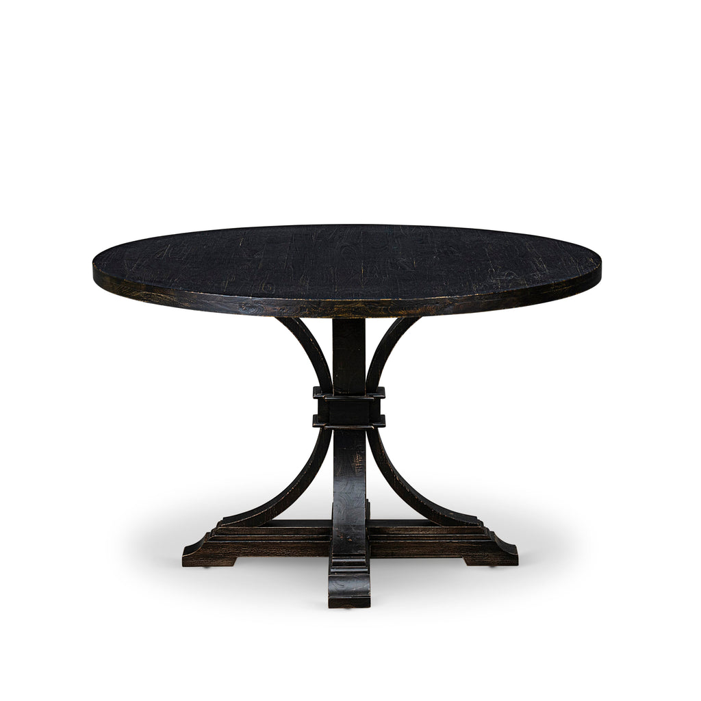 Luxe by East West Furniture - IR7-11-TP - A Wood Wood table with a Round Tabletop and Stylish Pedestal  Sand Blasted Black Finish.
