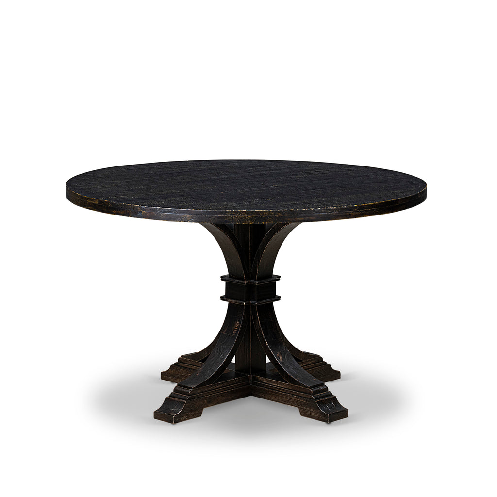 Luxe by East West Furniture - IR7-11-TP - A Wood Wood table with a Round Tabletop and Stylish Pedestal  Sand Blasted Black Finish.