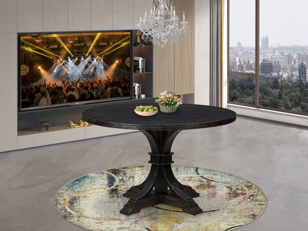Luxe by East West Furniture - IR7-11-TP - A Wood Wood table with a Round Tabletop and Stylish Pedestal  Sand Blasted Black Finish.