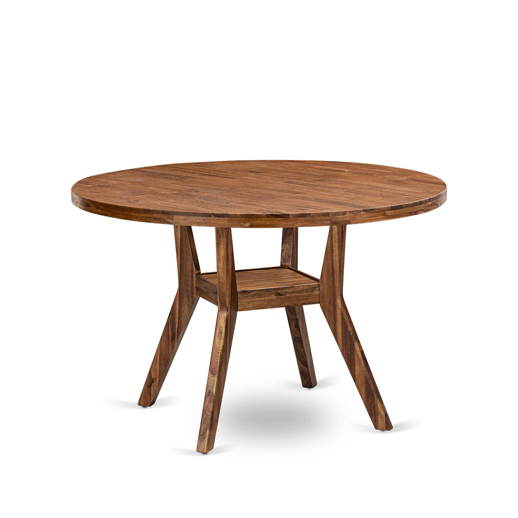 Luxe by East West Furniture I8LA7-40N-05 7-Pc Modern Dining Set consists of a Pedestal Dinner Table and 6 Grey Linen Fabric Dinner Chairs with High Back - Antique Walnut