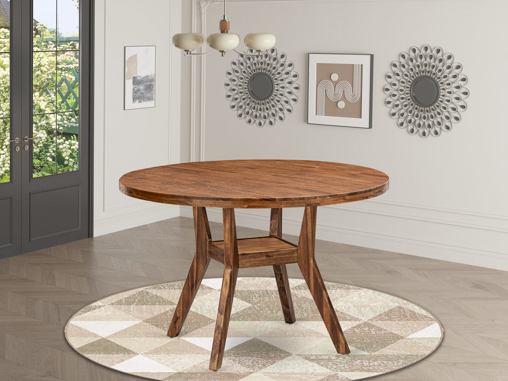 Luxe by East West Furniture - IR8-0N-TP - A Wood Modern dining table with a Round Tabletop and Stylish Pedestal  Antique Walnut Finish.