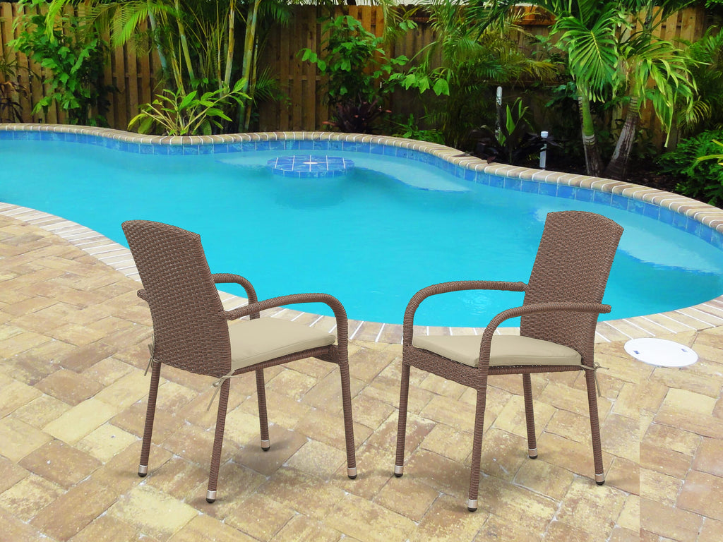 East West Furniture JULC102A Jubi Patio Bistro Wicker Dining Chairs with Cushion