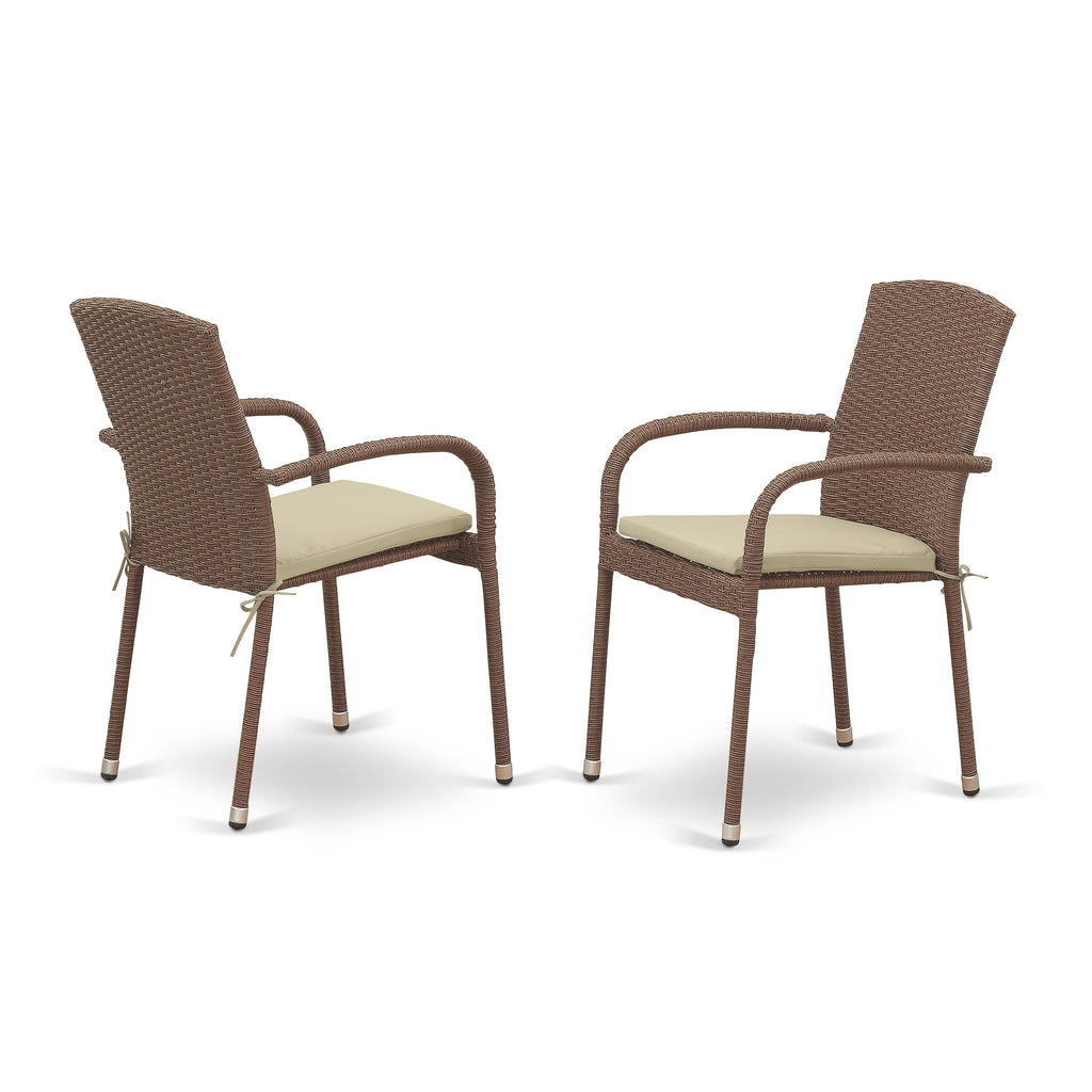 East West Furniture JULC102A Jubi Patio Bistro Wicker Dining Chairs with Cushion