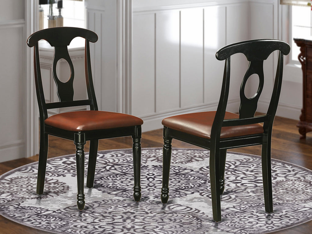 East West Furniture KEC-BLK-LC Kenley Dining Room Chairs - Faux Leather Upholstered Wood Chairs