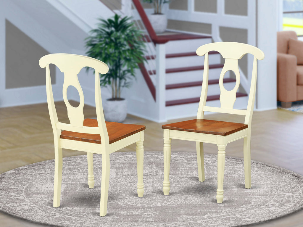 East West Furniture KEC-WHI-W Kenley Kitchen Dining Chairs - Napoleon Back Wood Seat Chairs