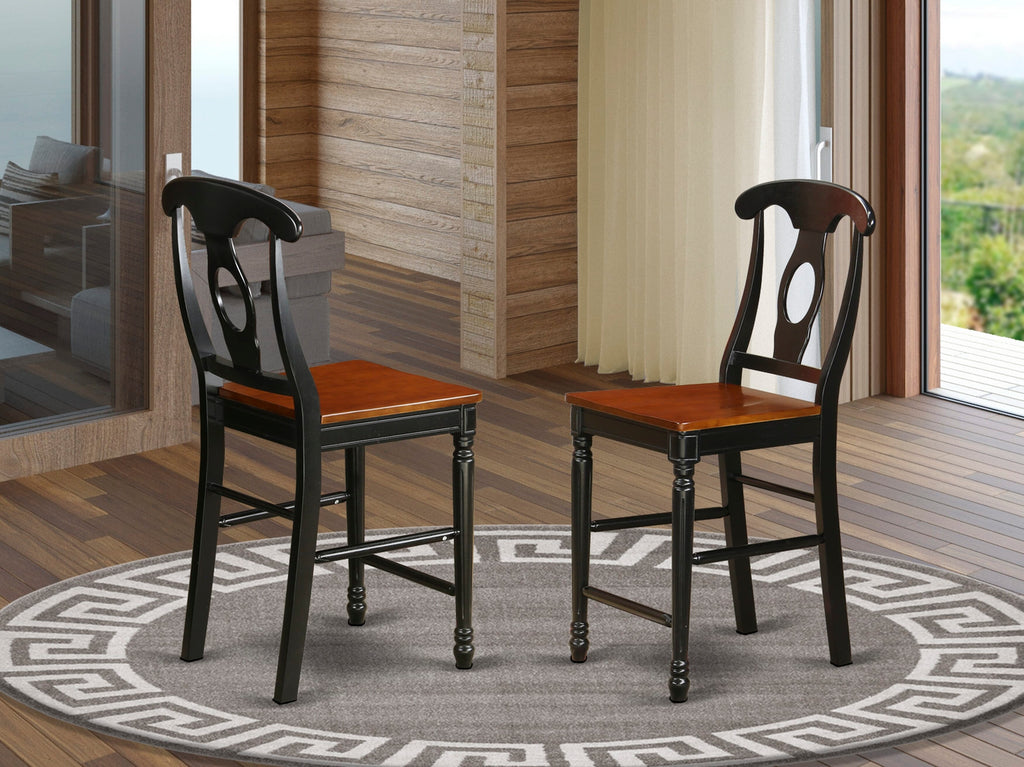 East West Furniture KES-BLK-W Kenley Counter Height Barstools - Napoleon Back Wood Seat Chairs