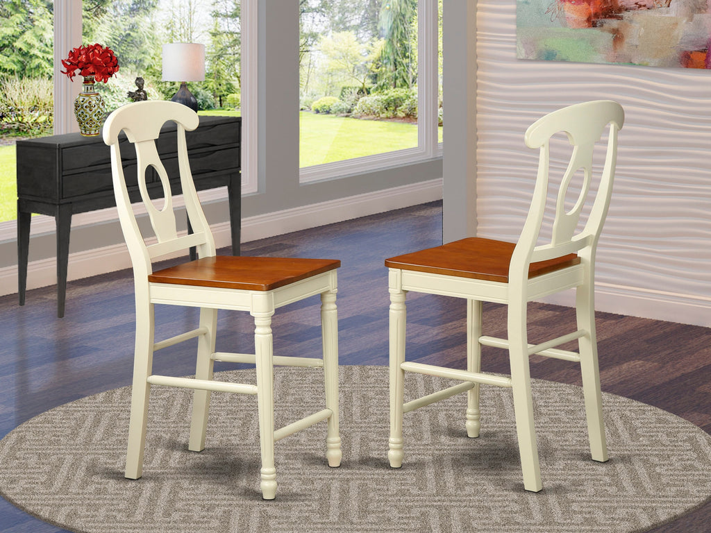 East West Furniture KES-WHI-W Kenley Counter Height Dining Chairs - Napoleon Back Solid Wood Seat Chairs