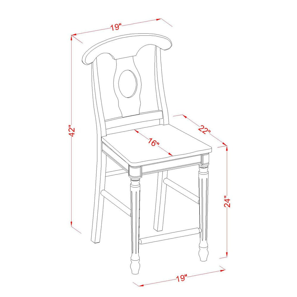 East West Furniture KES-WHI-W Kenley Counter Height Dining Chairs - Napoleon Back Solid Wood Seat Chairs