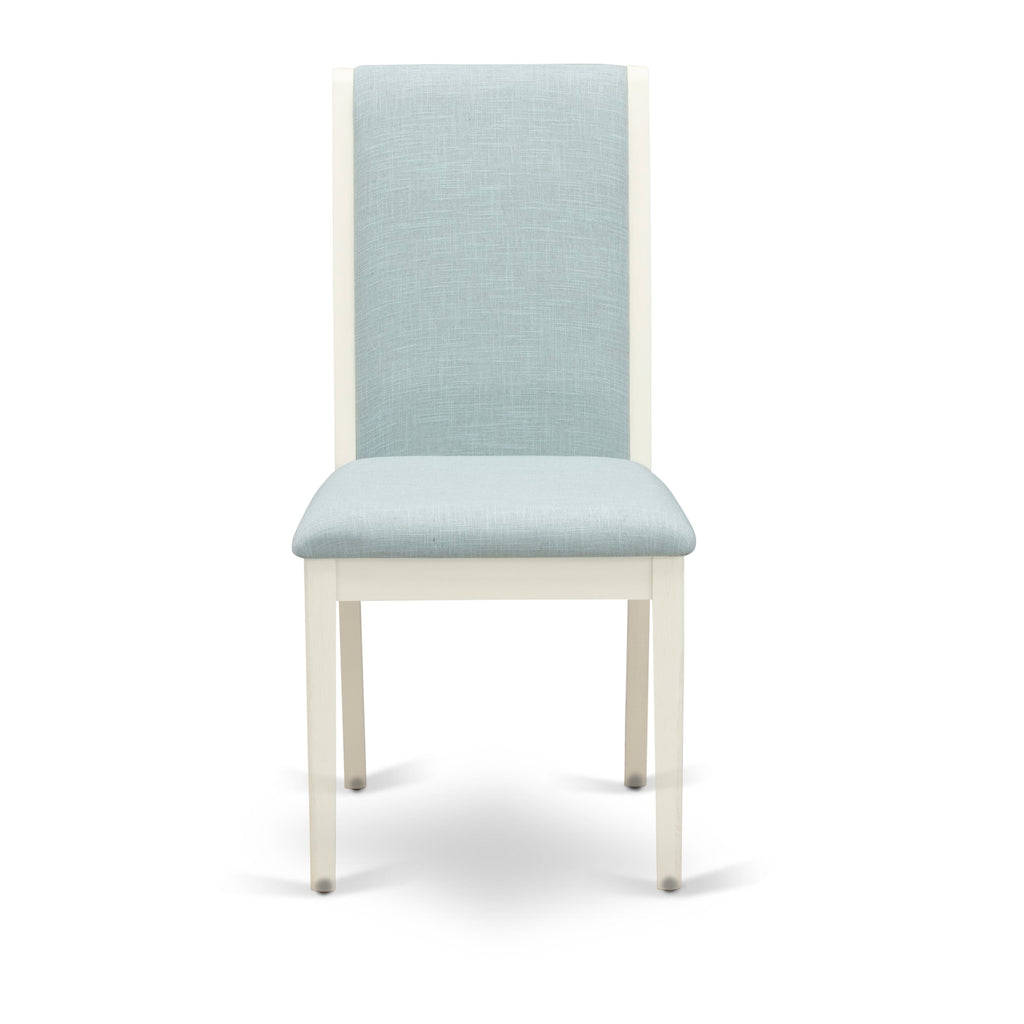 East West Furniture X027LA015-5 5 Piece Dining Room Furniture Set Includes a Rectangle Dining Table with X-Legs and 4 Baby Blue Linen Fabric Upholstered Chairs