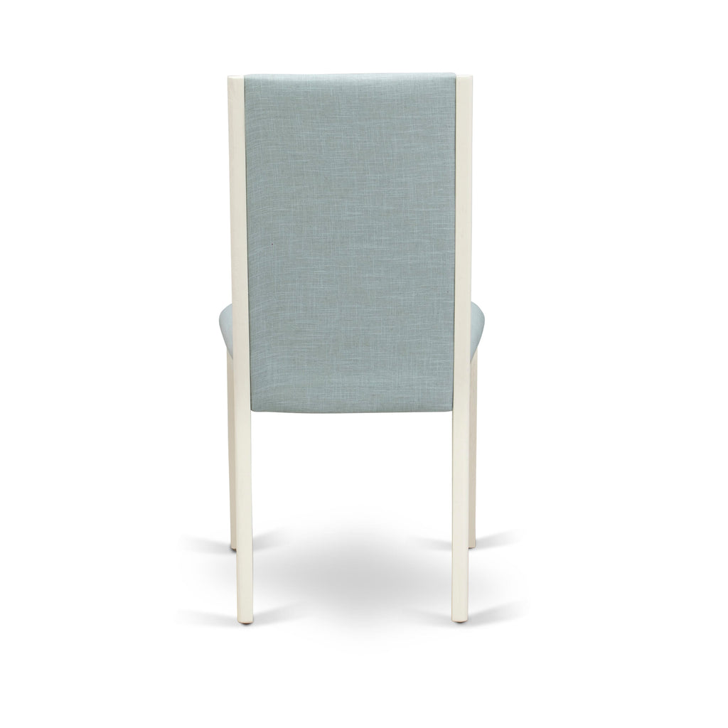 East West Furniture V027LA015-6 6 Piece Dining Room Set Contains a Rectangle Dining Table with V-Legs and 4 Baby Blue Linen Fabric Parson Chairs with a Bench