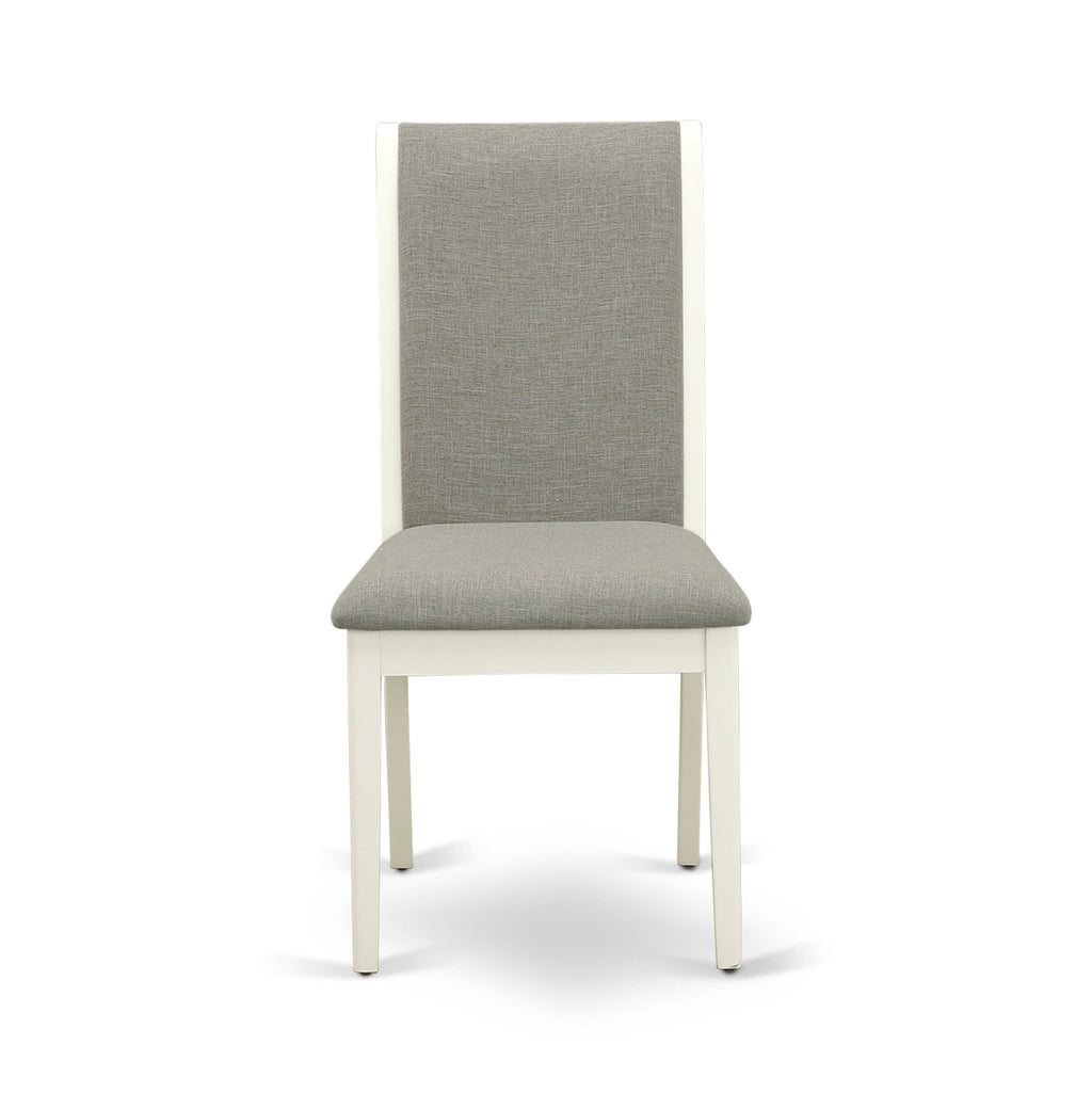 East West Furniture V026LA206-7 7-Piece Fashionable Dinette Set an Excellent Linen White Dining Room Table Top and 6 Excellent Linen Fabric Dining Room Chairs with Stylish Chair Back
