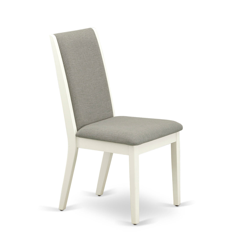 East West Furniture V026LA206-7 7-Piece Fashionable Dinette Set an Excellent Linen White Dining Room Table Top and 6 Excellent Linen Fabric Dining Room Chairs with Stylish Chair Back