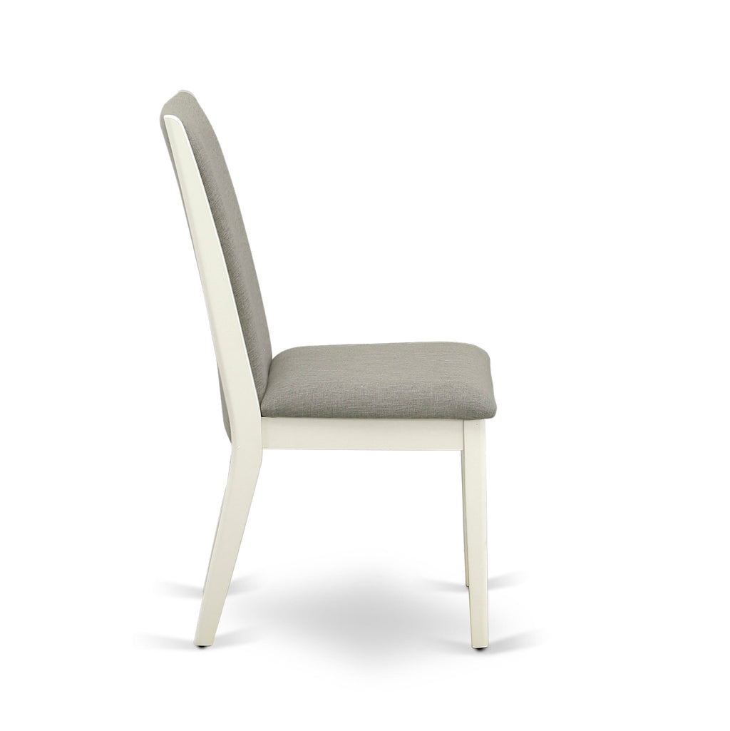 East West Furniture V026LA206-7 7-Piece Fashionable Dinette Set an Excellent Linen White Dining Room Table Top and 6 Excellent Linen Fabric Dining Room Chairs with Stylish Chair Back