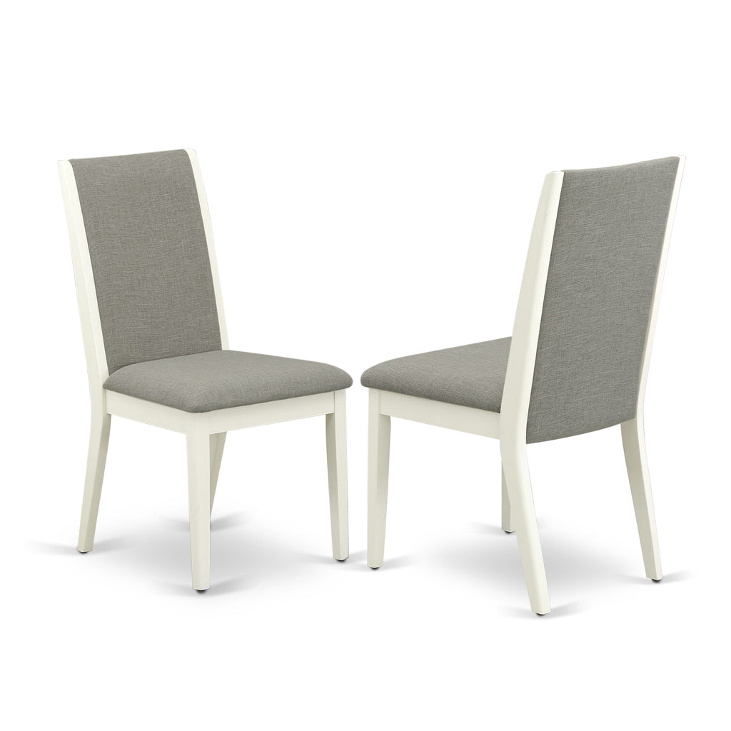 East West Furniture V026LA206-7 7-Piece Fashionable Dinette Set an Excellent Linen White Dining Room Table Top and 6 Excellent Linen Fabric Dining Room Chairs with Stylish Chair Back