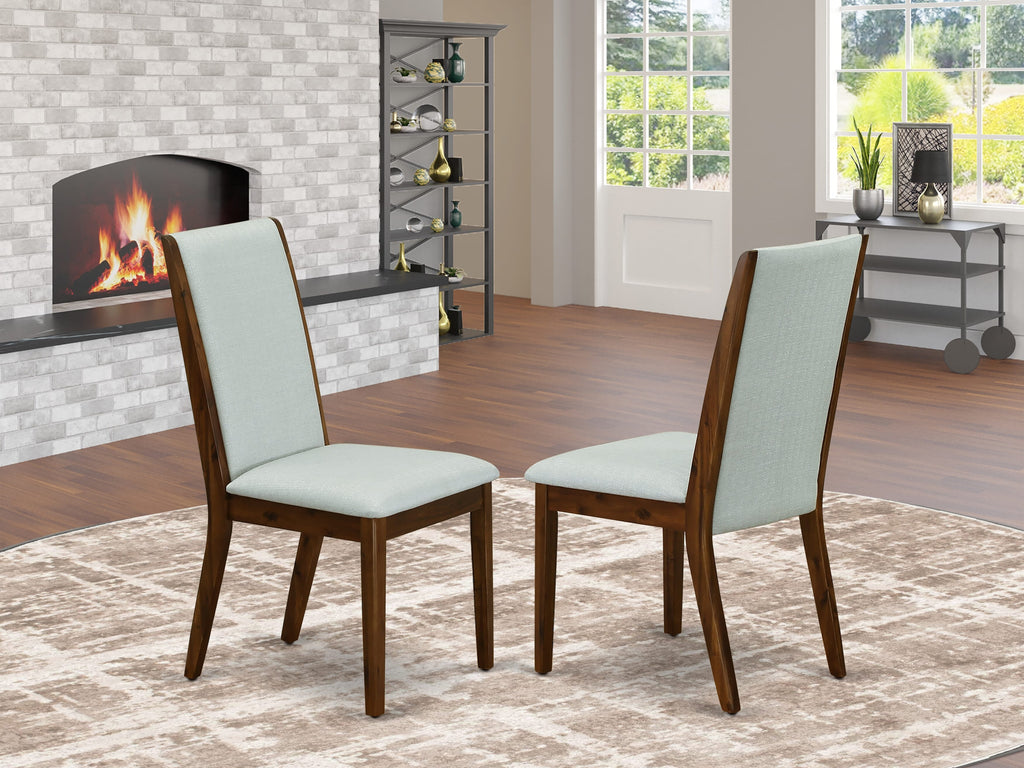 East West Furniture DLLA3-AWA-05 3 Piece Dining Room Table Set Includes a Round Wooden Table with Dropleaf and 2 Upholstered Chairs, 42x42 Inch, Antique Walnut