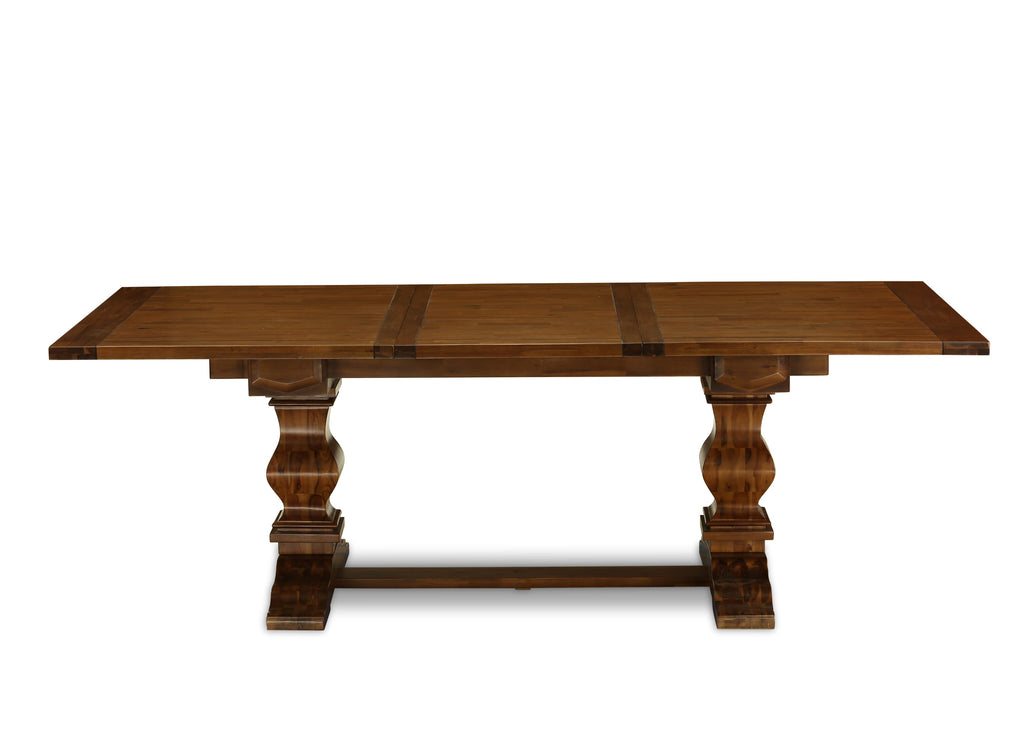 East West Furniture LALA11-81-47 11-Pieces Dinner Table Set - A Removable leaf Double Pedestal Dining Table and 10 Light Sable Linen Fabric Upholstered Chairs with High Back - Antique Walnut Finish