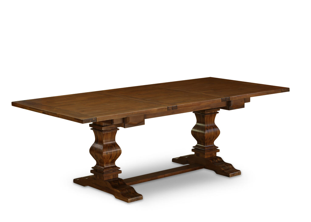 East West Furniture LALA11-81-47 11-Pieces Dinner Table Set - A Removable leaf Double Pedestal Dining Table and 10 Light Sable Linen Fabric Upholstered Chairs with High Back - Antique Walnut Finish