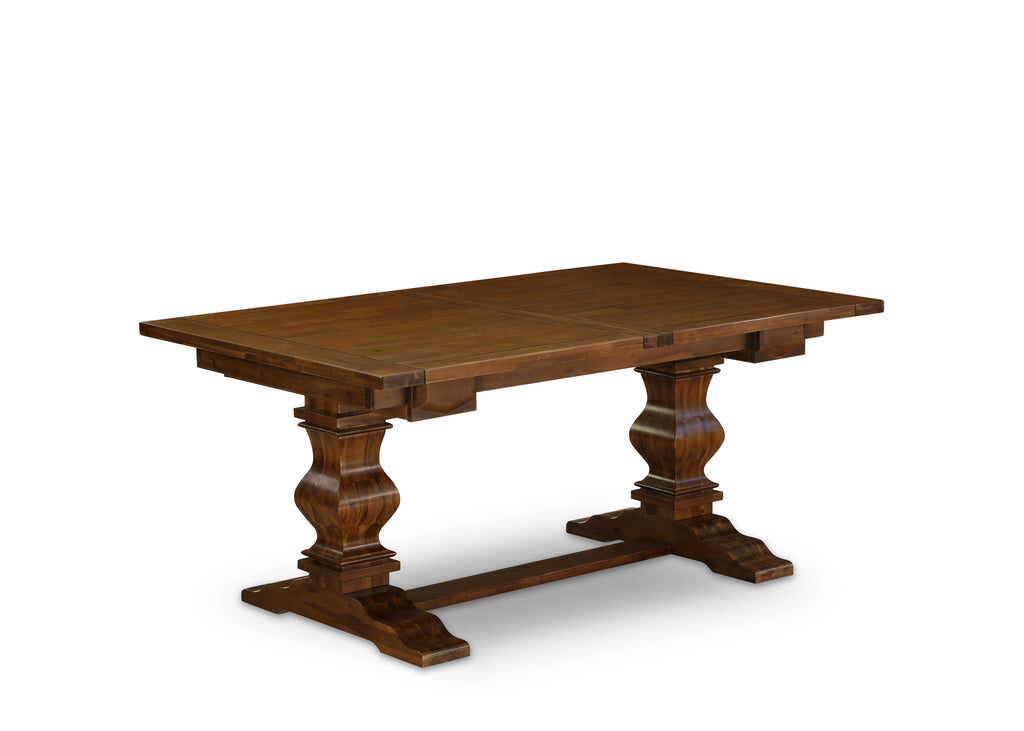 East West Furniture LALA11-81-47 11-Pieces Dinner Table Set - A Removable leaf Double Pedestal Dining Table and 10 Light Sable Linen Fabric Upholstered Chairs with High Back - Antique Walnut Finish